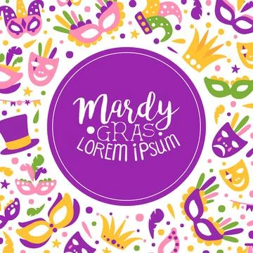 Bright Mardi Gras or Fat Tuesday Carnival Celebration with Mask and Feather Illustrazione stock