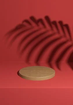 Bright maroon, dark red 3D rendering simple, minimal wooden product podium ba Illustrazione stock