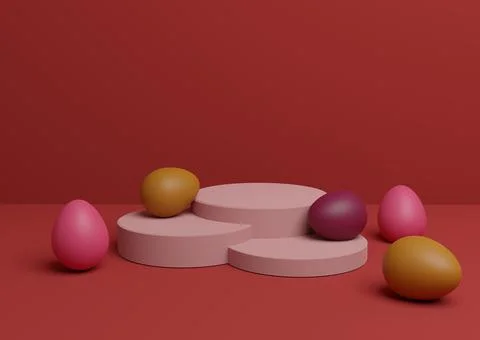 Bright maroon, dark red 3D rendering of Easter themed product display podium  Stock Illustration