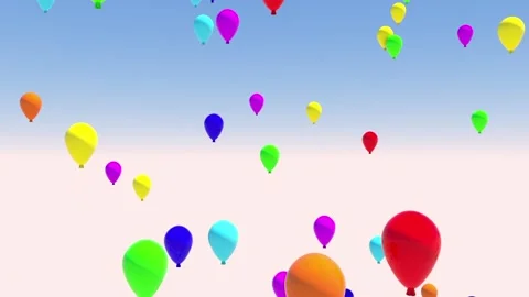 Bright matte balloons of different colors rise strictly vertically into the pale Stock Footage 167443922