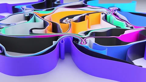 Bright matte ribbons wriggling endlessly against a white background.close-up Stock Footage 136571008