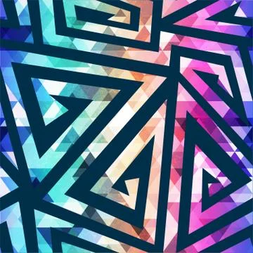 Bright maze geometric seamless pattern. Stock Illustration