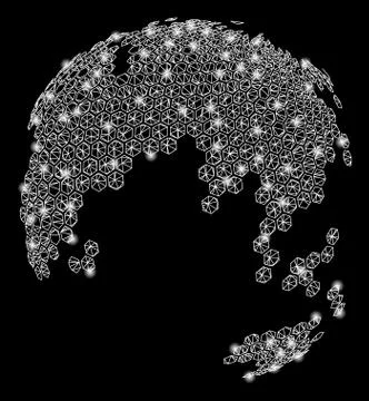 Bright Mesh 2D Abstract Dotted Earth Globe with Flash Spots Stock Illustration