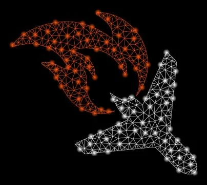 Bright Mesh 2D Airplane Fire Disaster with Flash Spots Stock Illustration