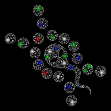 Bright Mesh 2D Alien Sperm Replication with Light Spots Stockillustratie
