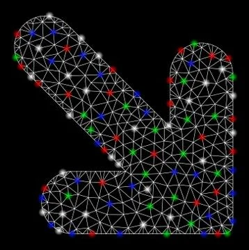 Bright Mesh 2D Arrow Down Right with Flare Spots Stock Illustration
