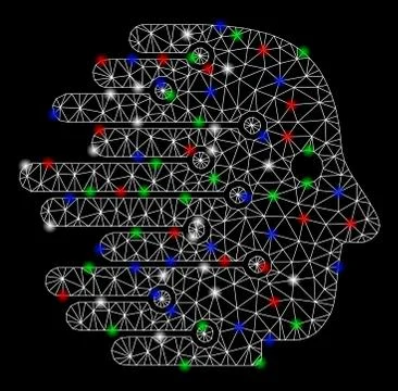 Bright Mesh 2D Artificial Intelligence with Flare Spots Illustrazione stock