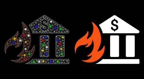 Bright Mesh 2D Bank Fire Disaster Icon with Light Spots Stock Illustration
