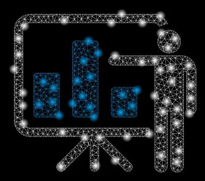 Bright Mesh 2D Bar Chart Presentation with Flash Spots Illustrazione stock