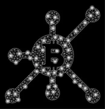 Bright Mesh 2D Bitcoin Full Node with Flash Spots Stock Illustration