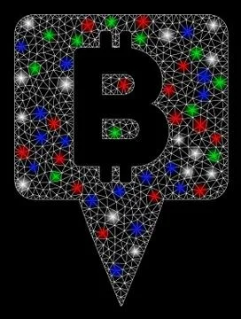 Bright Mesh 2D Bitcoin Map Pointer with Light Spots 스톡 일러스트