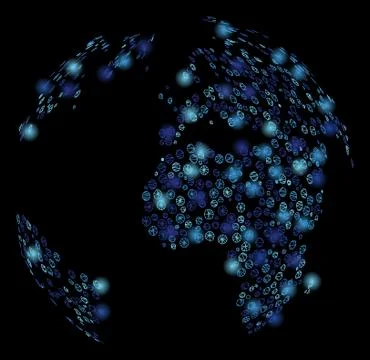 Bright Mesh 2D Blue Dotted Abstract Globe with Flare Spots Illustrazione stock