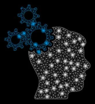 Bright Mesh 2D Brain Gears with Flash Spots Stock Illustration