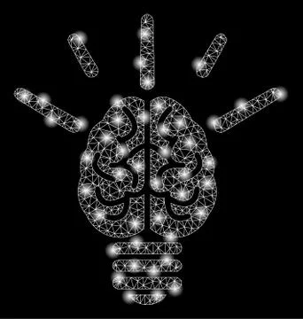 Bright Mesh 2D Brain Idea Bulb with Light Spots Illustrazione stock