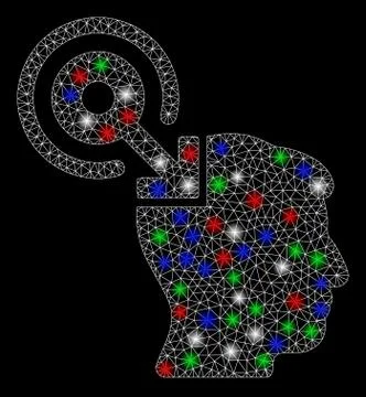 Bright Mesh 2D Brain Interface Plug-In with Flash Spots Illustrazione stock