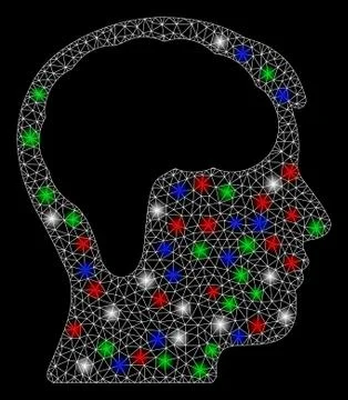 Bright Mesh 2D Brain with Light Spots Illustrazione stock