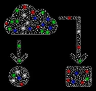 Bright Mesh 2D Cloud Flow Chart with Flash Spots Illustrazione stock