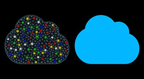 Bright Mesh 2D Cloud Icon with Light Spots Stock Illustration