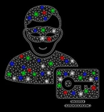 Bright Mesh 2D Computer Hacker with Light Spots Stock Illustration