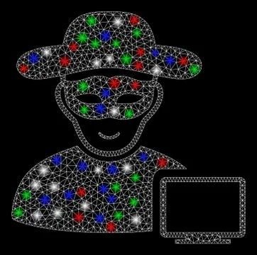 Bright Mesh 2D Computer Hacker with Flash Spots 스톡 일러스트