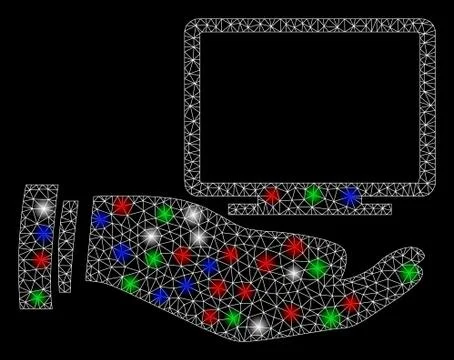 Bright Mesh 2D Computer Offer Hand with Flare Spots Stock Illustration
