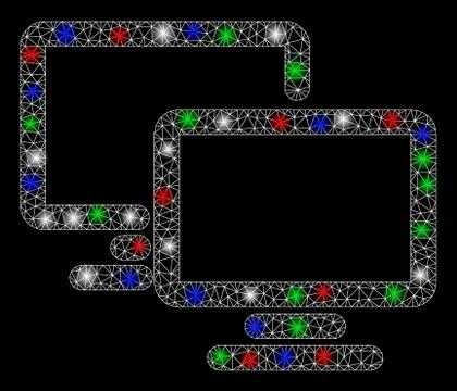 Bright Mesh 2D Computer Workgroup with Flare Spots Stock Illustration