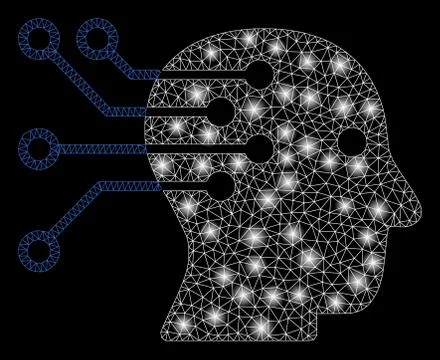 Bright Mesh 2D Cyborg Brain Interface Circuit with Flash Spots イラスト素材