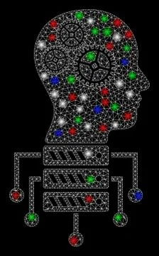 Bright Mesh 2D Cyborg Server Node with Flash Spots Stock Illustration