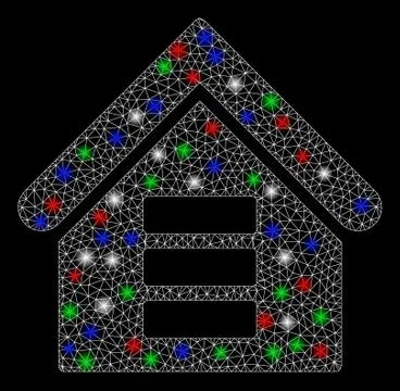 Bright Mesh 2D Data Center Building with Flare Spots Ilustración de archivo