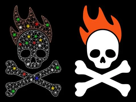 Bright Mesh 2D Death Fire Icon with Flash Spots 스톡 일러스트