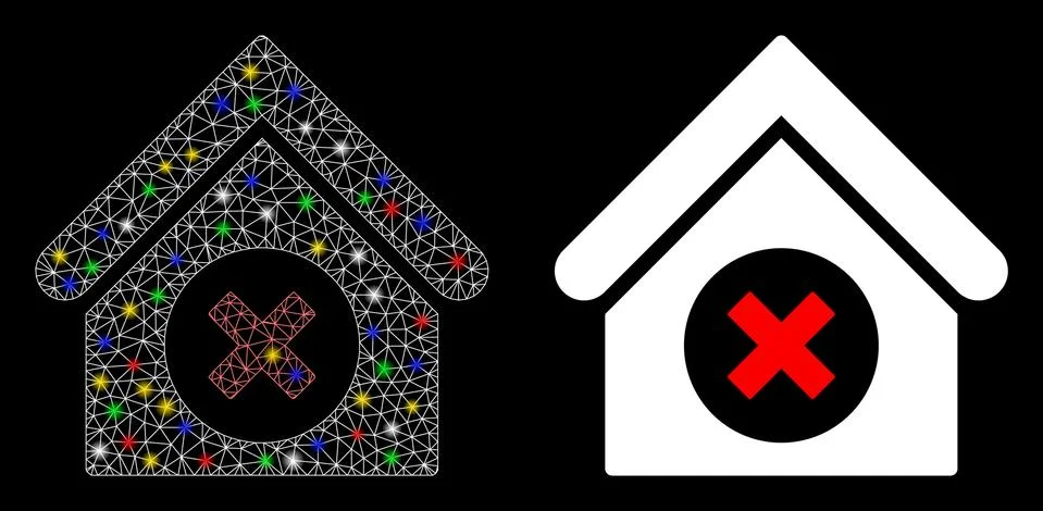 Bright Mesh 2D Delete Building Icon with Flash Spots Ilustración de archivo