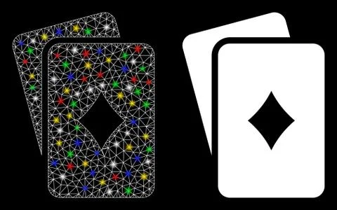 Bright Mesh 2D Diamonds Playing Cards Icon with Flash Spots Stock Illustration