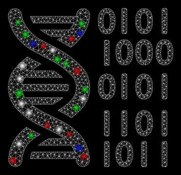Bright Mesh 2D DNA Binary Code with Flash Spots Stock Illustration