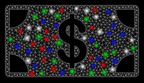 Bright Mesh 2D Dollar Banknote with Light Spots Stock Illustration