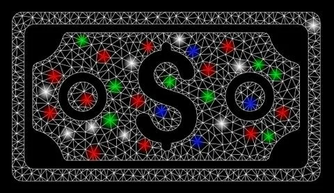 Bright Mesh 2D Dollar Banknote with Flare Spots Stock Illustration