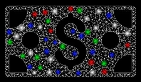 Bright Mesh 2D Dollar Banknote with Flash Spots Stockillustratie