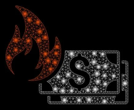 Bright Mesh 2D Dollar Banknotes Fire with Flash Spots Stock Illustration