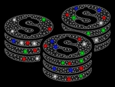 Bright Mesh 2D Dollar Coin Stacks with Light Spots Stock Illustration