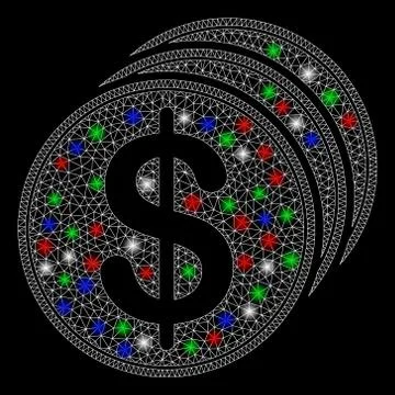 Bright Mesh 2D Dollar Coins with Flare Spots Stockillustratie