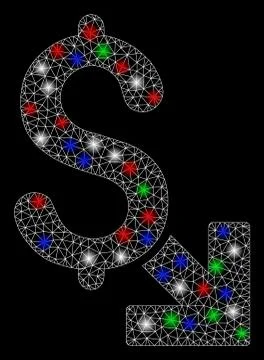 Bright Mesh 2D Dollar Decrease with Flare Spots 스톡 일러스트