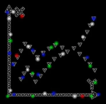 Bright Mesh 2D Dotted Functions Plot with Flash Spots Illustrazione stock