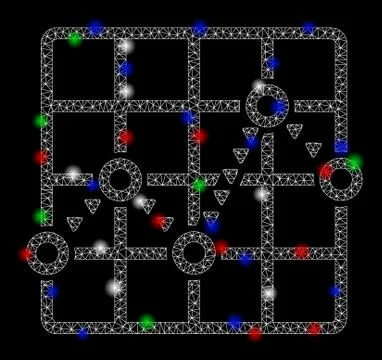 Bright Mesh 2D Dotted Line Grid Plot with Flash Spots Ilustración de archivo