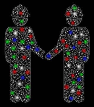 Bright Mesh 2D Engineer Persons Handshake with Light Spots Stock Illustration