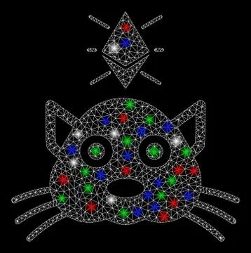 Bright Mesh 2D Ethereum Crypto Kitty with Flare Spots Illustrazione stock
