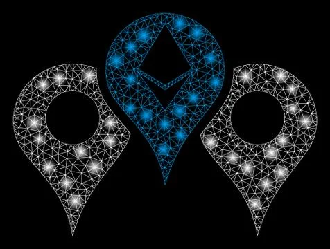 Bright Mesh 2D Ethereum Map Pointers with Flash Spots Stock Illustration