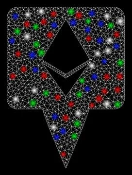 Bright Mesh 2D Ethereum Map Pointer with Flare Spots 스톡 일러스트