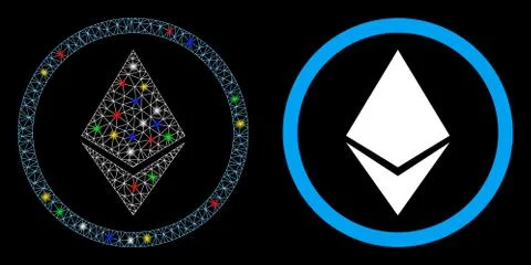 Bright Mesh 2D Ethereum Rounded Icon with Flare Spots 스톡 일러스트