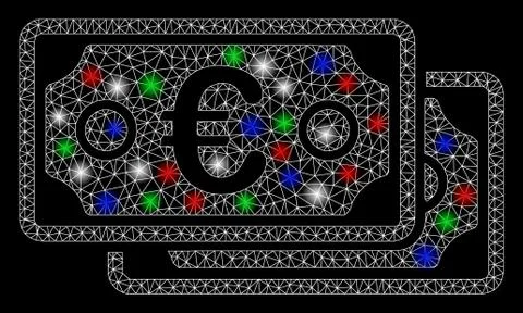Bright Mesh 2D Euro Banknotes with Flare Spots Stock Illustration