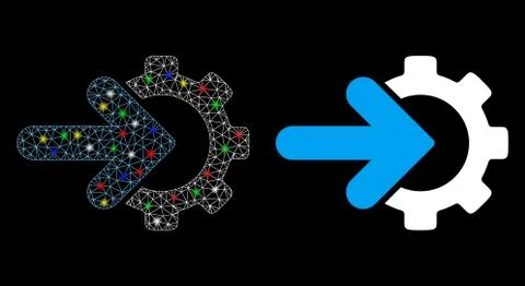 Bright Mesh 2D Gear Integration Icon with Flare Spots Stock Illustration