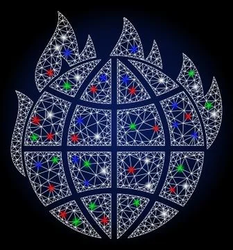 Bright Mesh 2D Global Warming Fire with Light Spots Stock Illustration